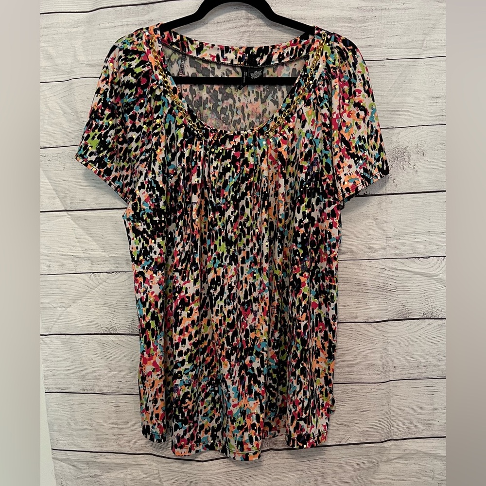 Plus Size Colorful Short Sleeve Blouse (Loc #2)